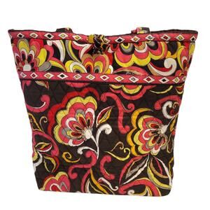 Vera Bradley Puccini Tote Bag Brown Floral Pattern Quilted Cotton USA Made